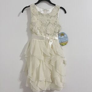 American Princess Embellished Ruffle Ivory Dress Size 12 Girl Formal Sequin